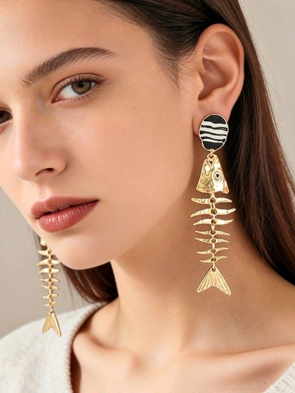 ZARA Fish Skeleton Earrings Gold & Black
